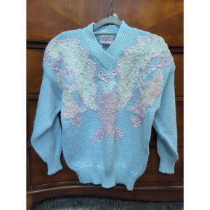 Jaclyn Smith Pastel Embellished Vintage‎ 80s Knit Sweater Sz M Grannycore